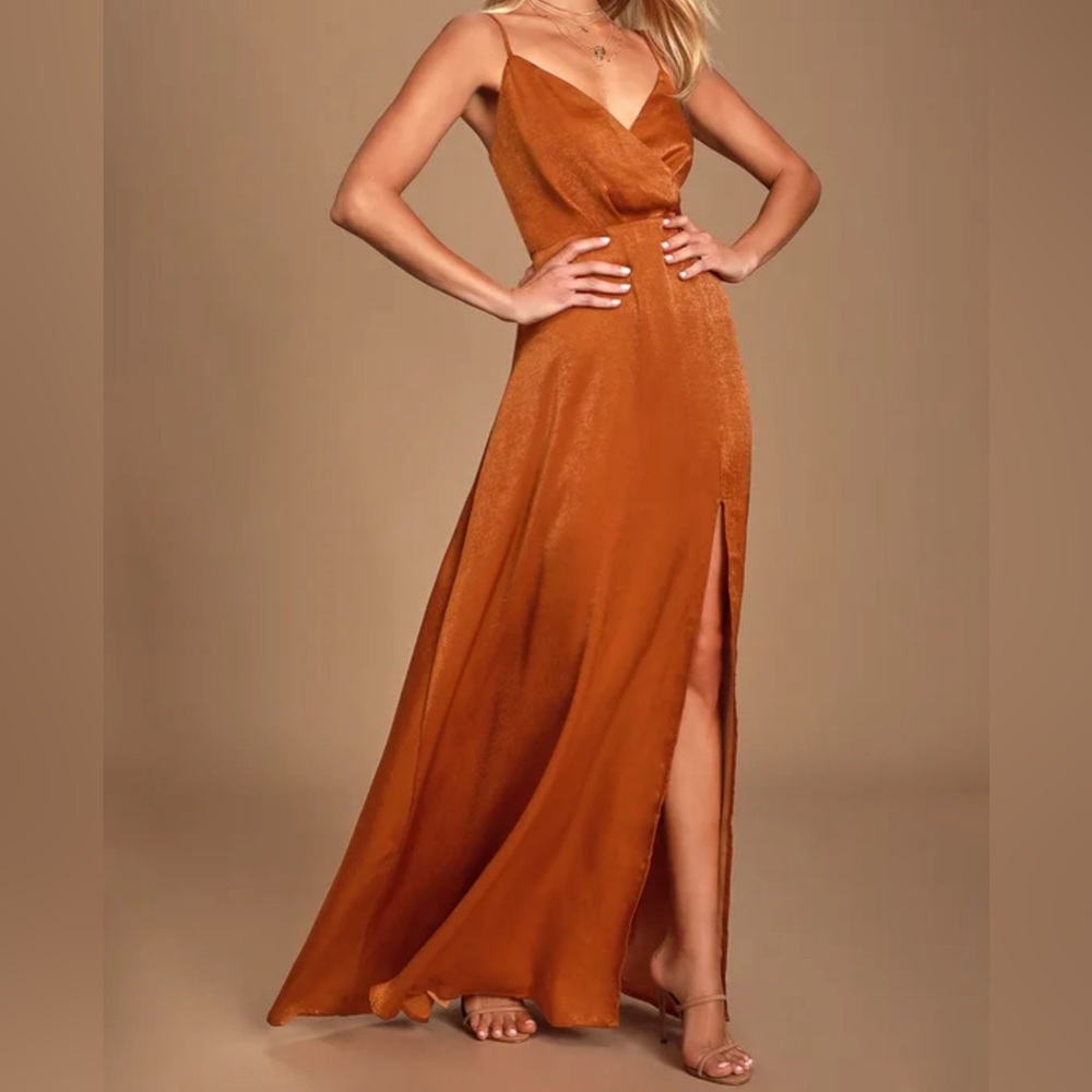 Constantine Rust Orange Satin Long Maxi Dress
